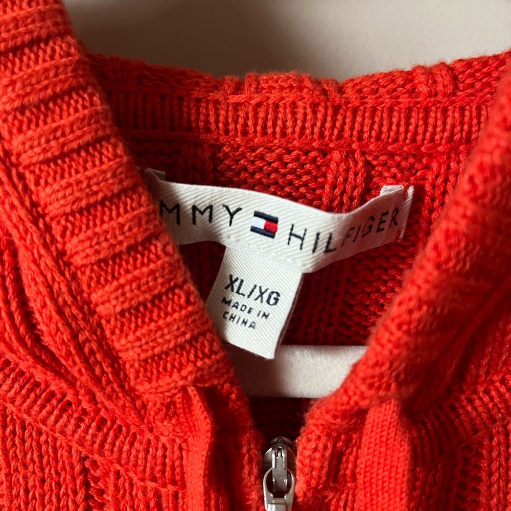 Vintage Tommy Hilfiger Hoodie Cable knit Cable Sweater 2000s Y2K 90s Orange L - Picture 3 of 9
